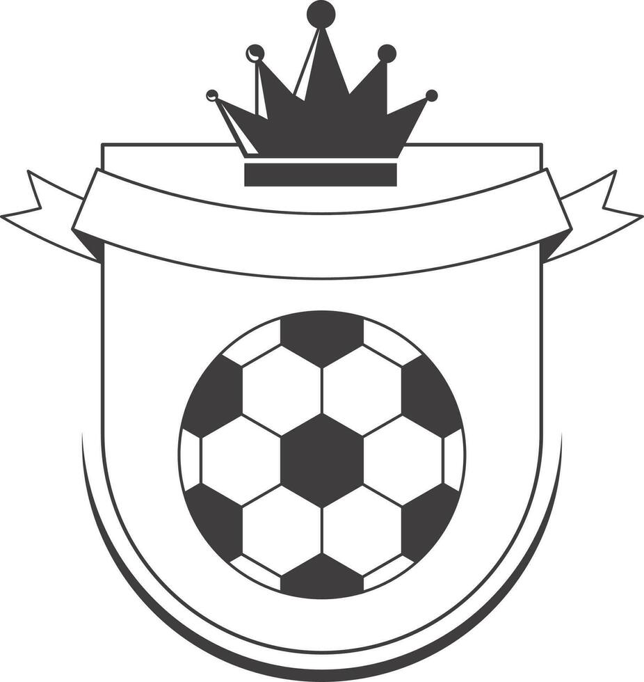 Doodle Football Shield With Crown, Empty Ribbon On White Background. vector