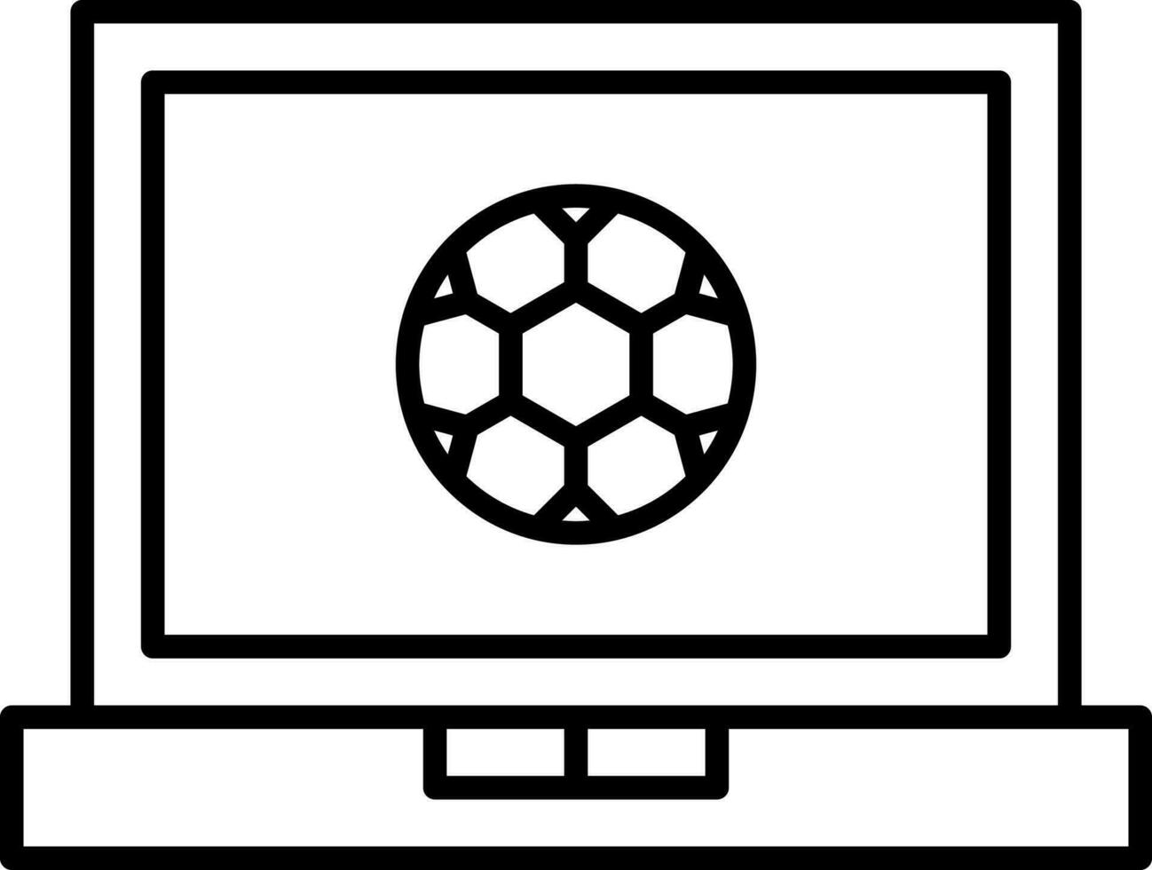 Soccer In Laptop Screen Stroke Icon. vector
