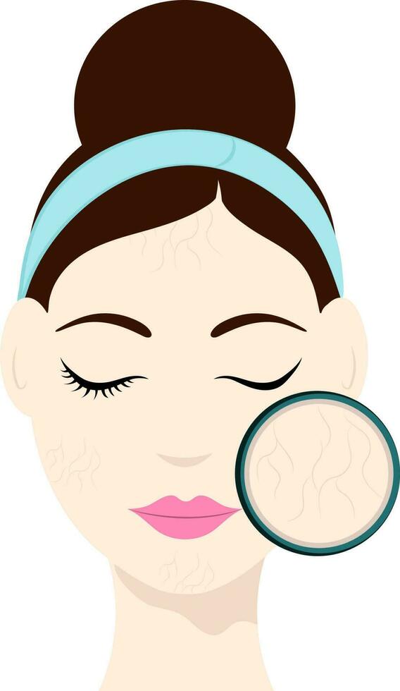 Flat Illustration Of Beautiful Girl With Dry Skin Face Icon. vector