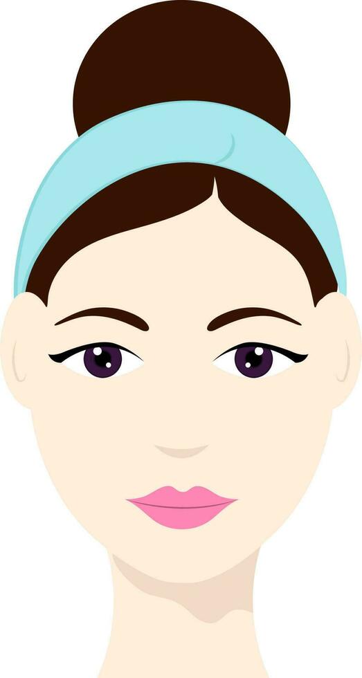 hermosa joven dama estiramiento facial con pelo bollo icono vector