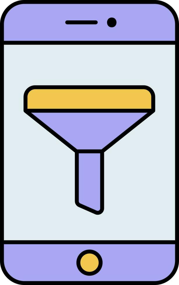 Funnel Symbol In Smartphone Screen Yellow And Blue Icon. vector