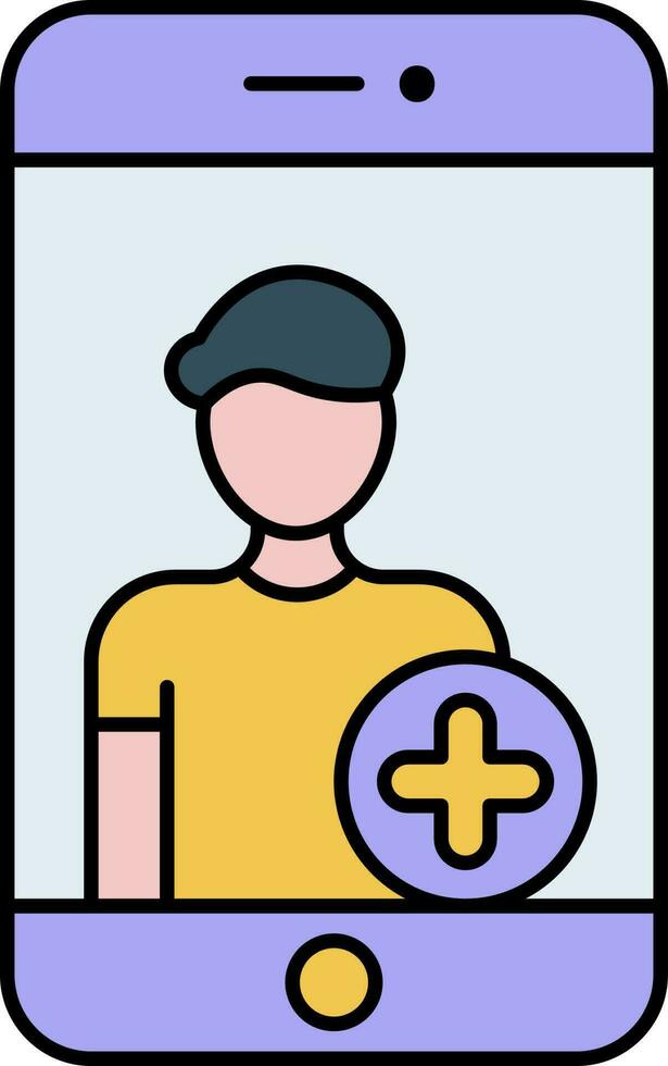 Illustration Of Male Image In Smartphone Screen For Add Yellow And Blue Icon. vector