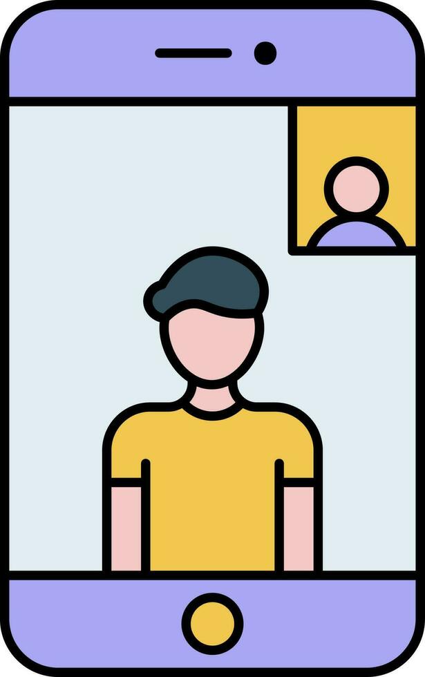 Online Video Chat Male From Smartphone Yellow And Blue Icon. vector