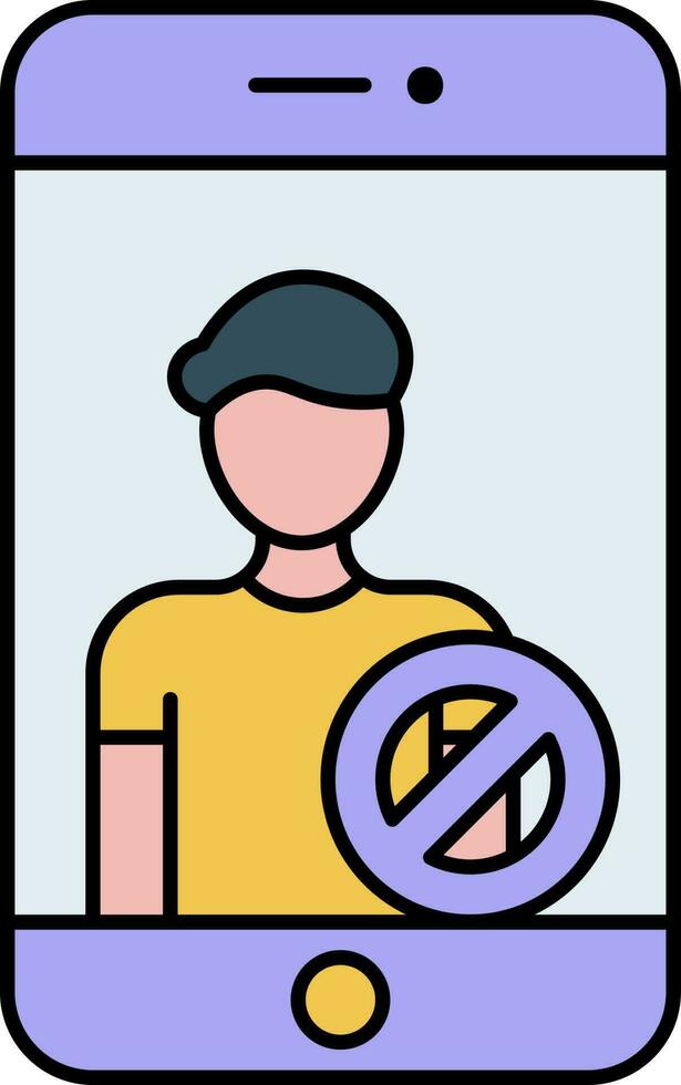 Illustration Of Man Block Smartphone Screen Icon In Blue And Yellow Color. vector