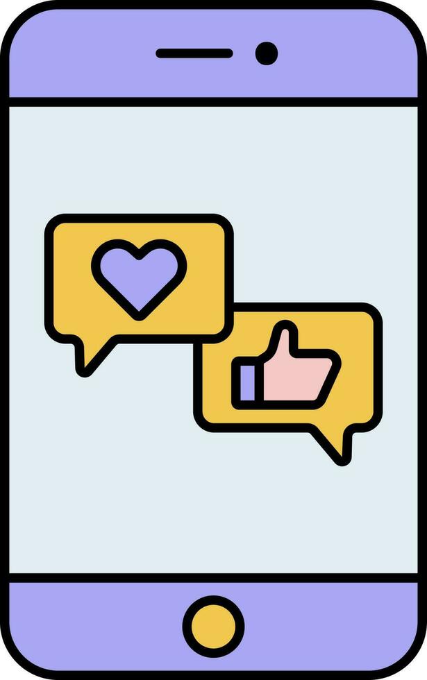 Like Hand And Heart Message In Smartphone Screen Yellow And Blue Icon. vector