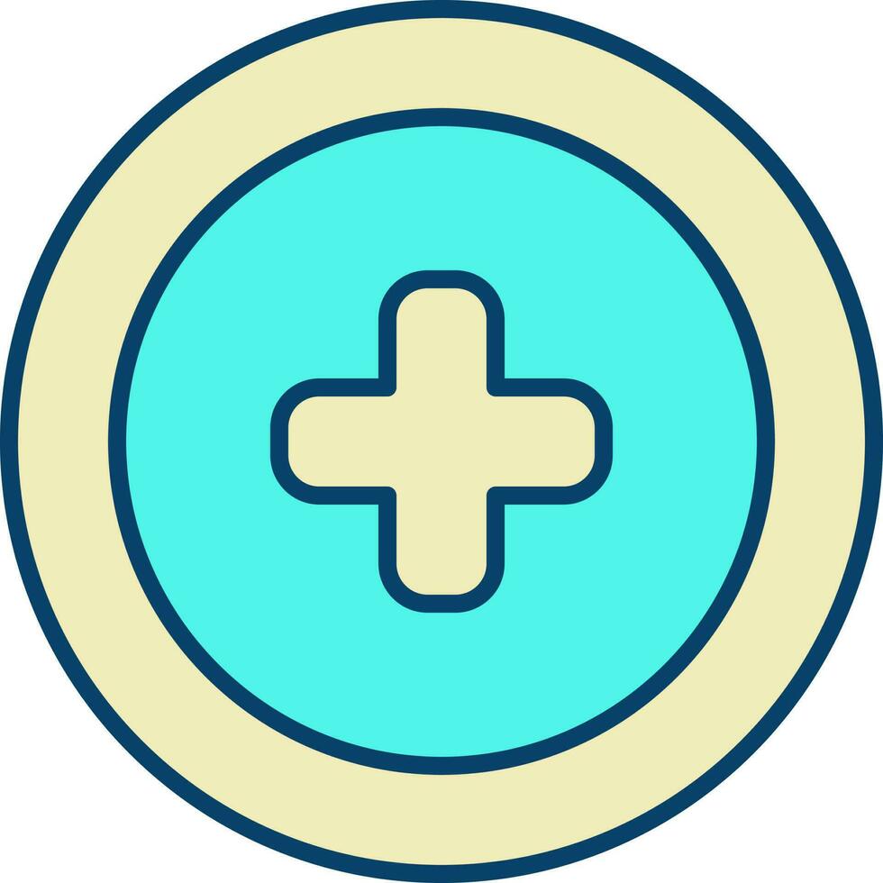 Yellow And Turquoise Plus Mark Circle Icon. vector