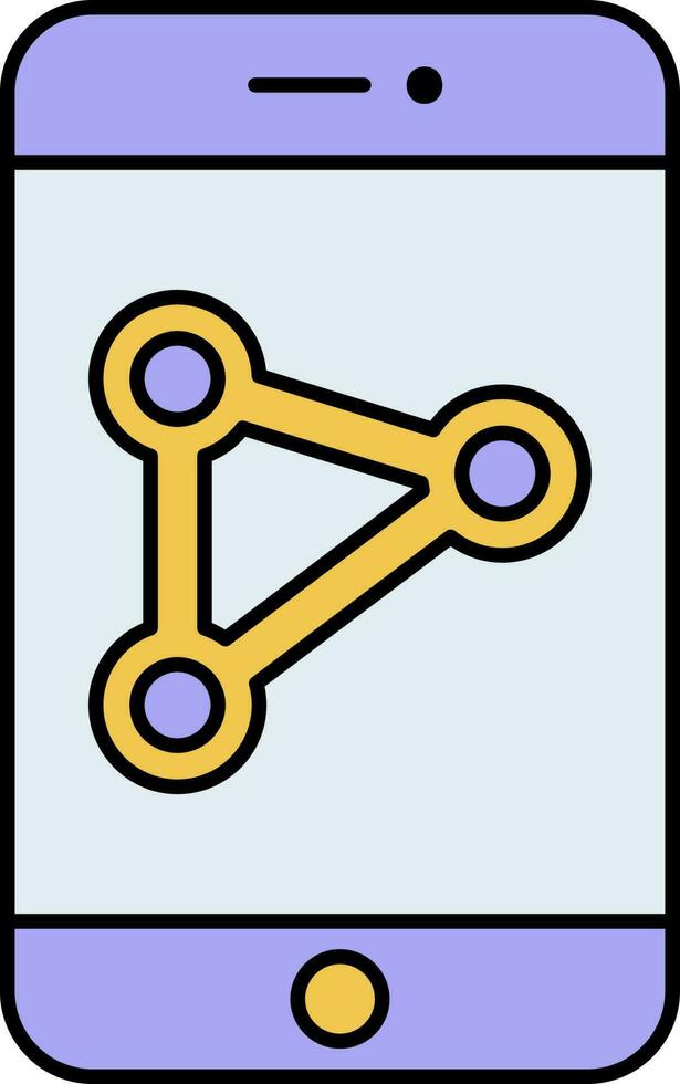 Yellow And Blue Share Symbol In Smartphone Screen Icon. vector