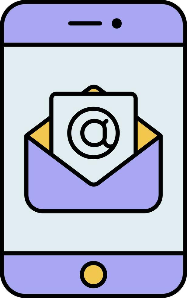 Email App In Smartphone Screen Yellow And Blue Icon. vector