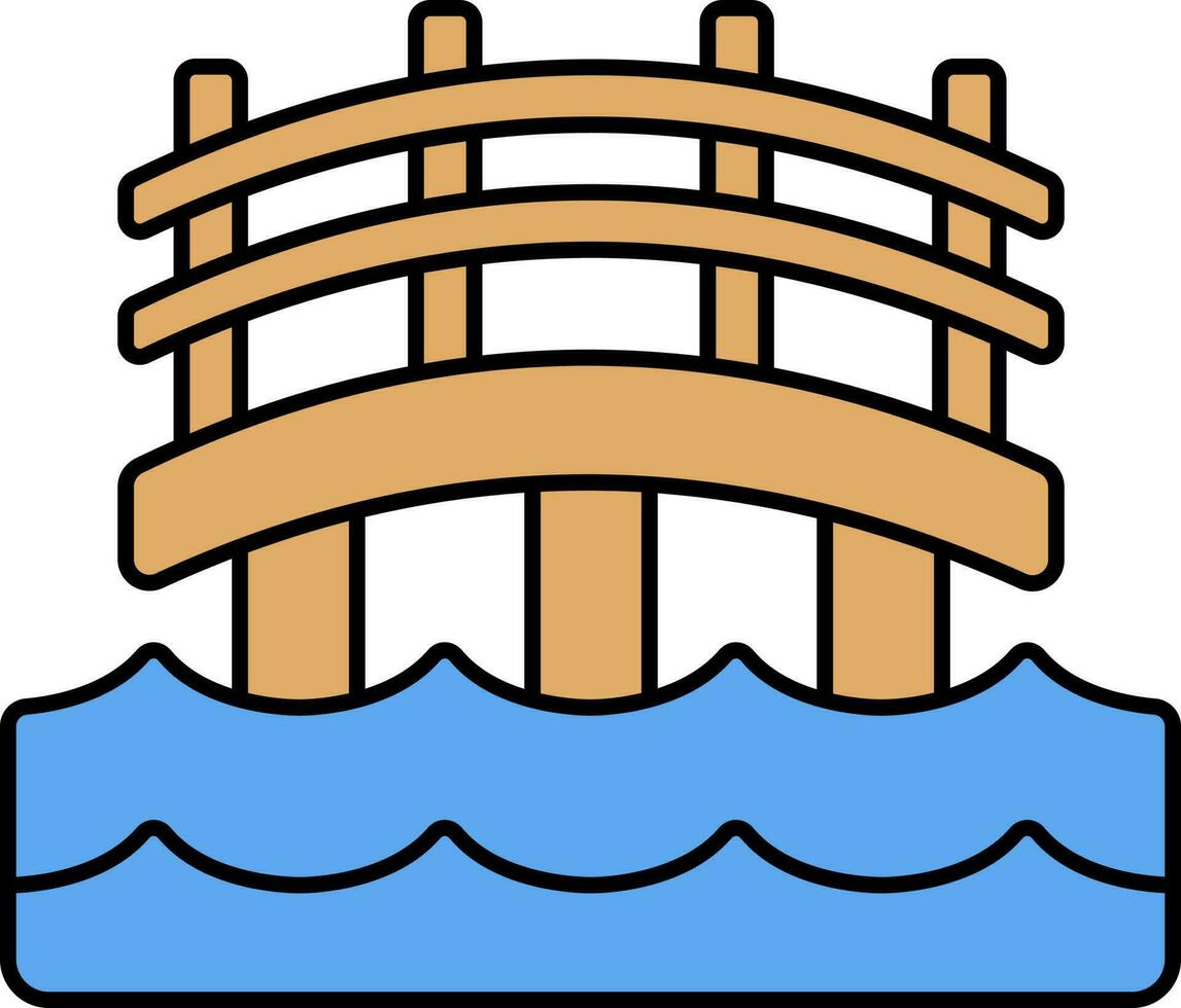 plano estilo puente azul y marrón icono. vector