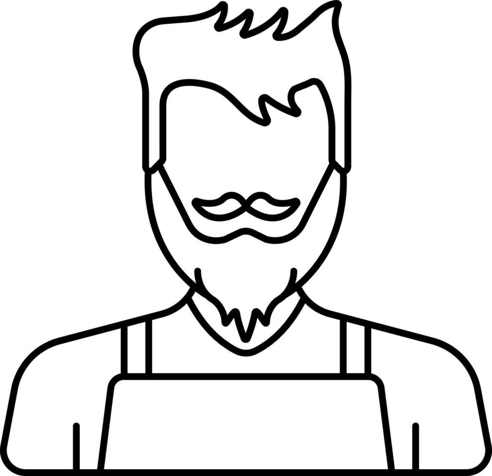 dibujos animados barbado hombre vistiendo delantal negro contorno icono. vector