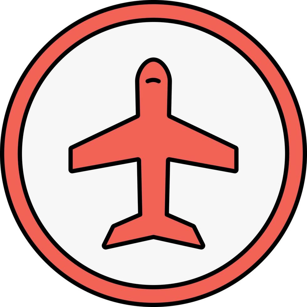 Red Airplane Round Icon Or Symbol. vector