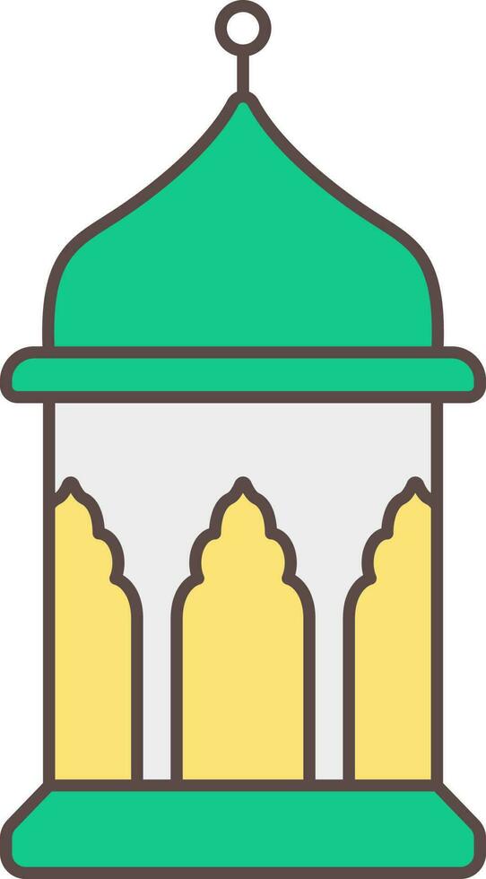 Flat Style Arabic Lantern Yellow And Green Icon. vector
