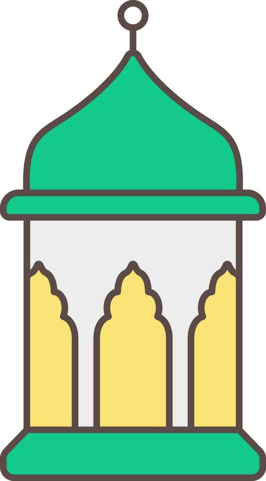 plano estilo Arábica linterna amarillo y verde icono. vector