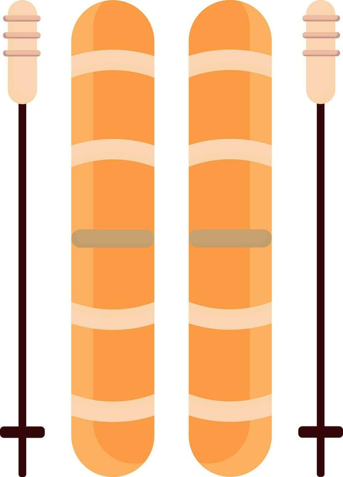 Ski Boards With Sticks Flat Icon In Orange Color. vector