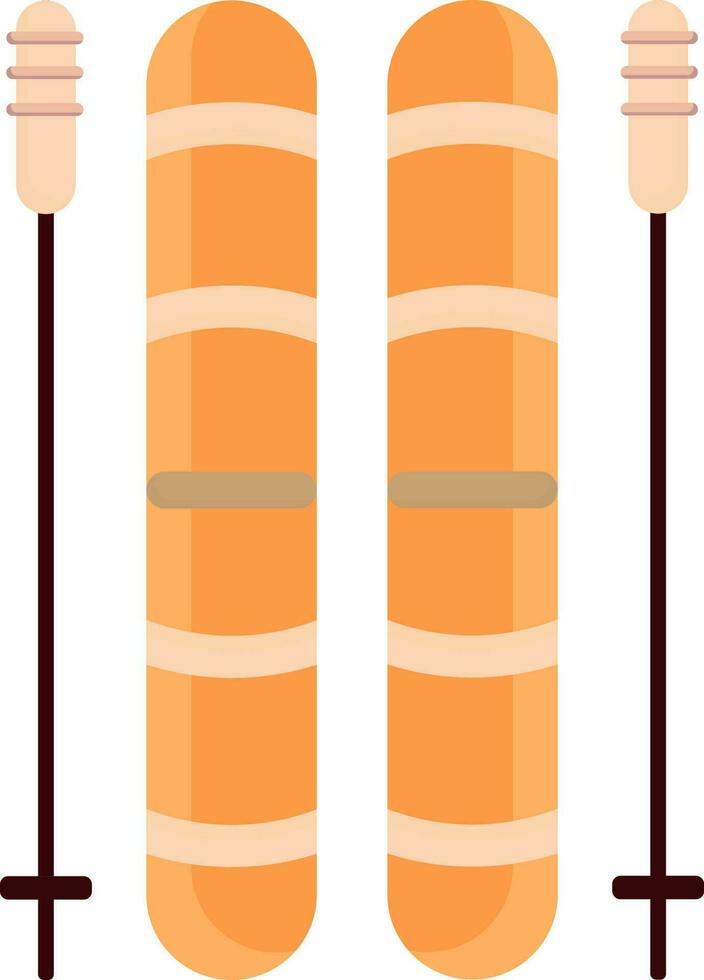 Ski Boards With Sticks Flat Icon In Orange Color. vector