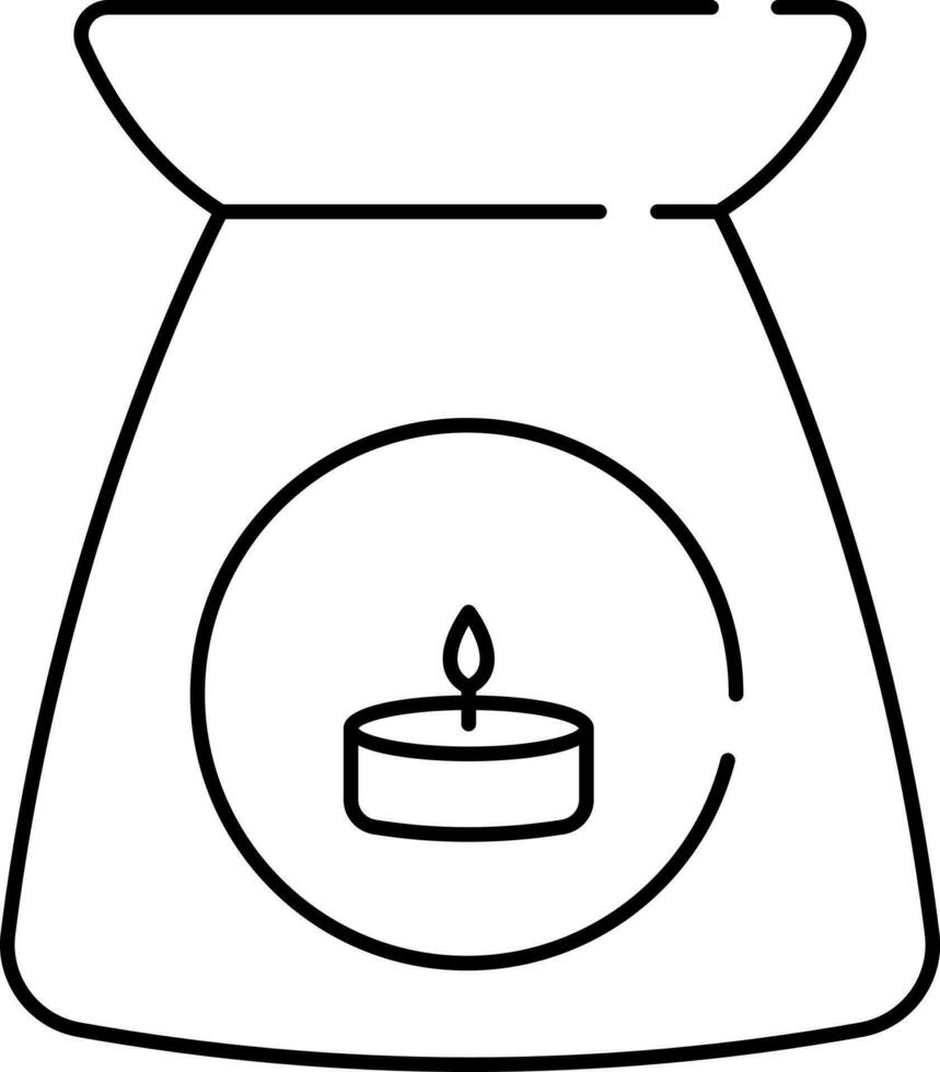 Incense Burner With Burning Candle Icon In Black Stroke. vector