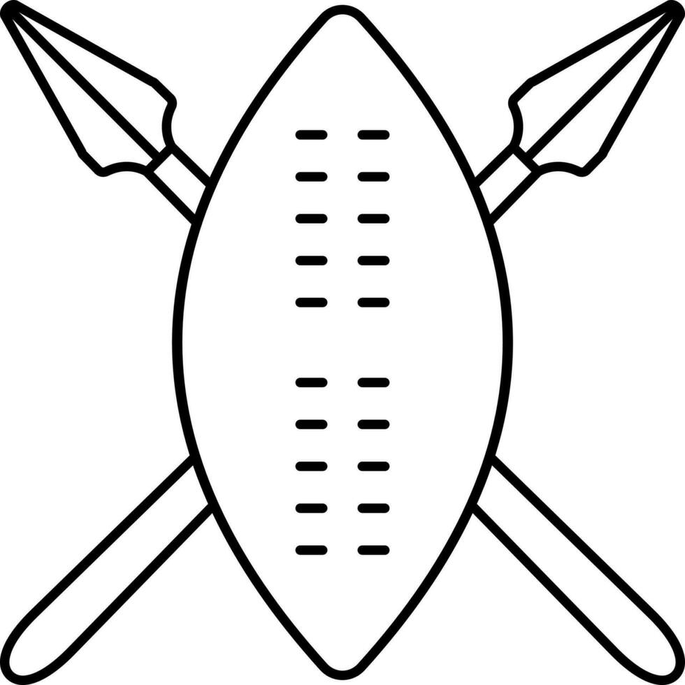 Cross Lance With Shield Black Outline Icon. vector
