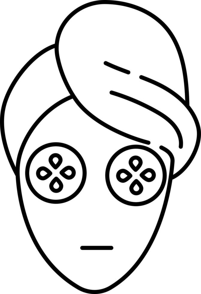 Young Girl Applying Facial Mask On Her Face With Cucumber Slices Icon In Line Art. vector