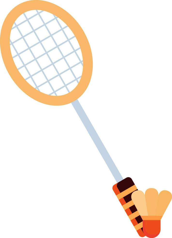 Badminton Racket With Cock Flat Icon In Orange Color. vector