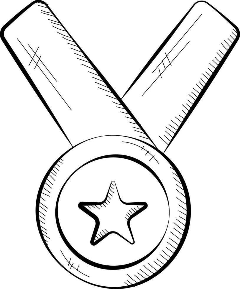 Star Medal With Ribbon Hand Drawn Icon. vector