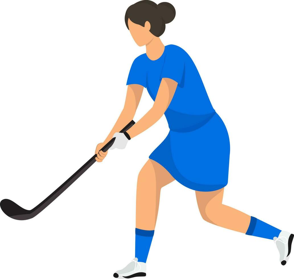 sin rostro hembra hockey jugador en jugando actitud en blanco antecedentes. vector