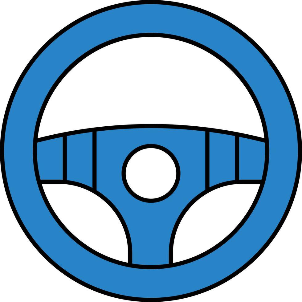 Blue Steering Wheel Icon In Flat Style. vector