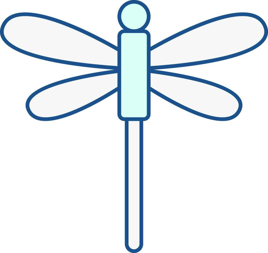 Turquoise And White Dragonfly Icon In Flat Style. vector