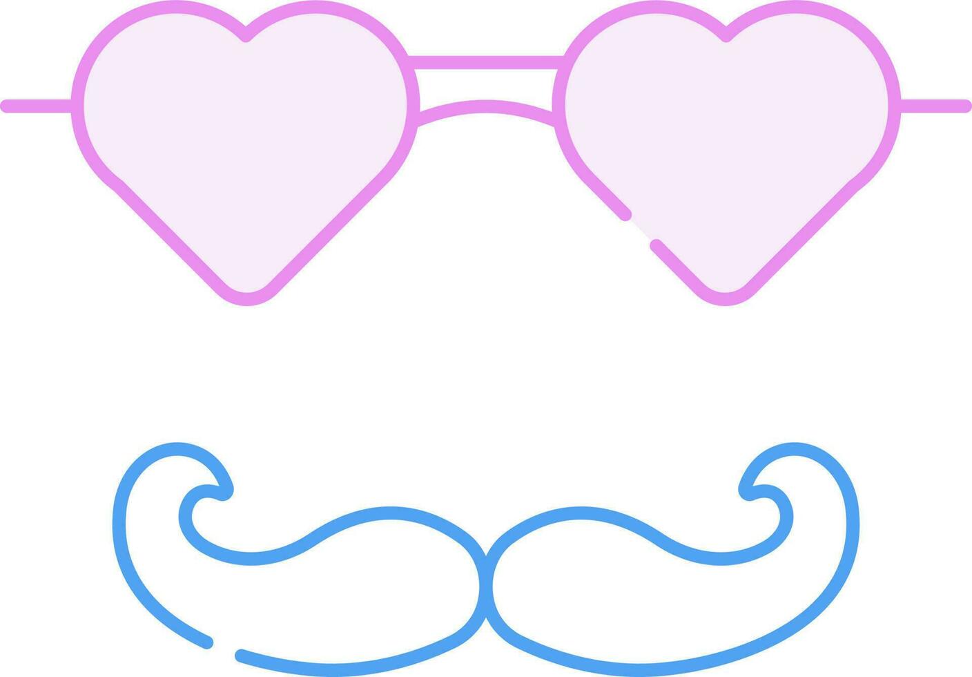 Heart Shape Goggles And Mustache Icon In Pink And Blue Outline. vector