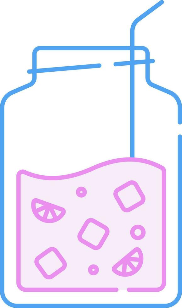 Lemonade Drink Mug Blue And Pink Thin Line Art Icon. vector