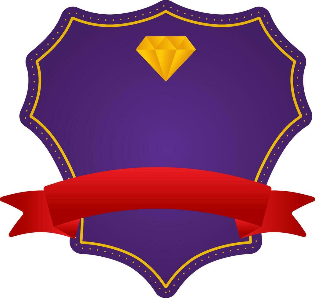 Empty Diamond Shield Badge OR Frame With Ribbon In Purple And Red Color. vector