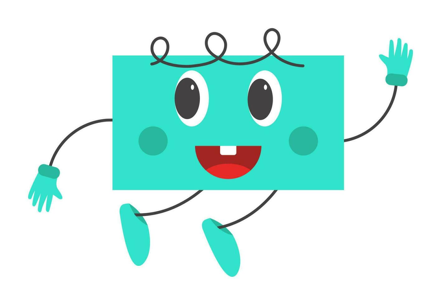 Sticker Style Cheerful Turquoise Rectangle Cartoon In Jumping Pose. vector