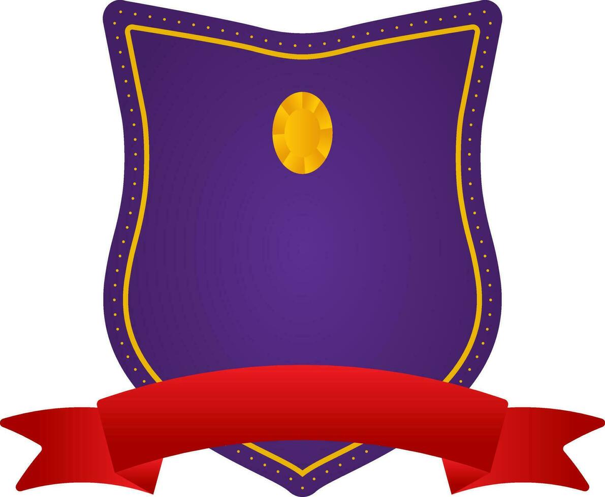 Blank Diamond Shield Badge With Ribbon In Purple And Red Color. vector