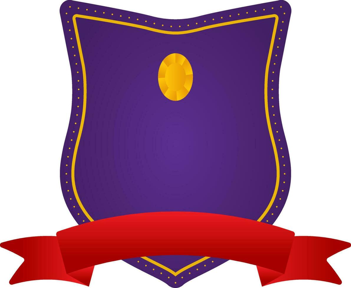 Blank Diamond Shield Badge With Ribbon In Purple And Red Color. vector
