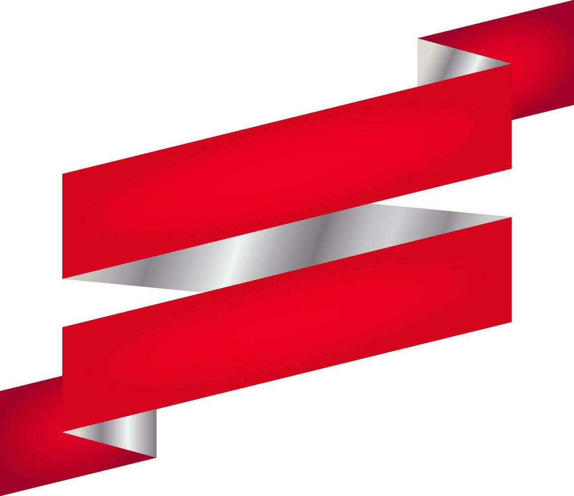 Empty Ribbon Element In Red And Silver Color. vector