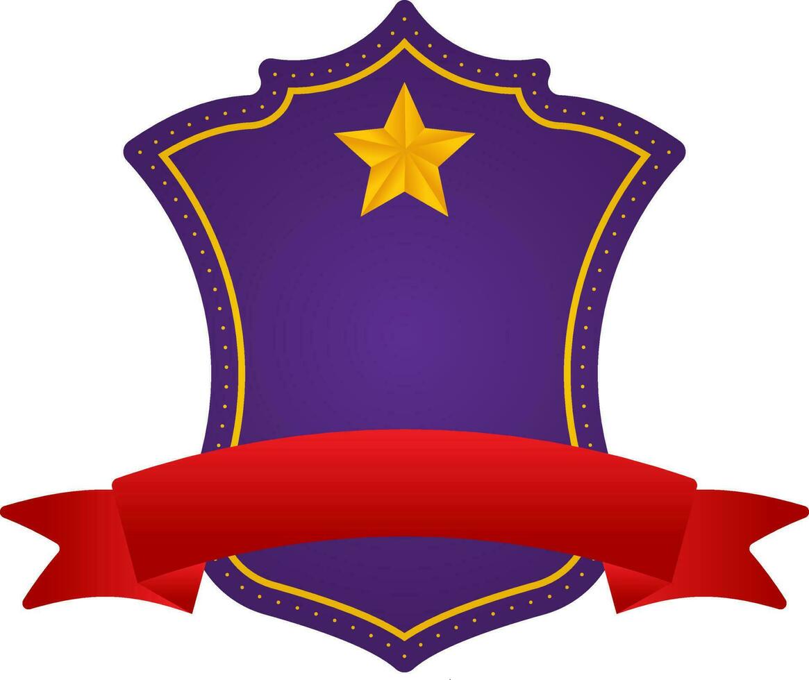 Blank Star Shield Frame With Ribbon Element In Purple And Red Color. vector