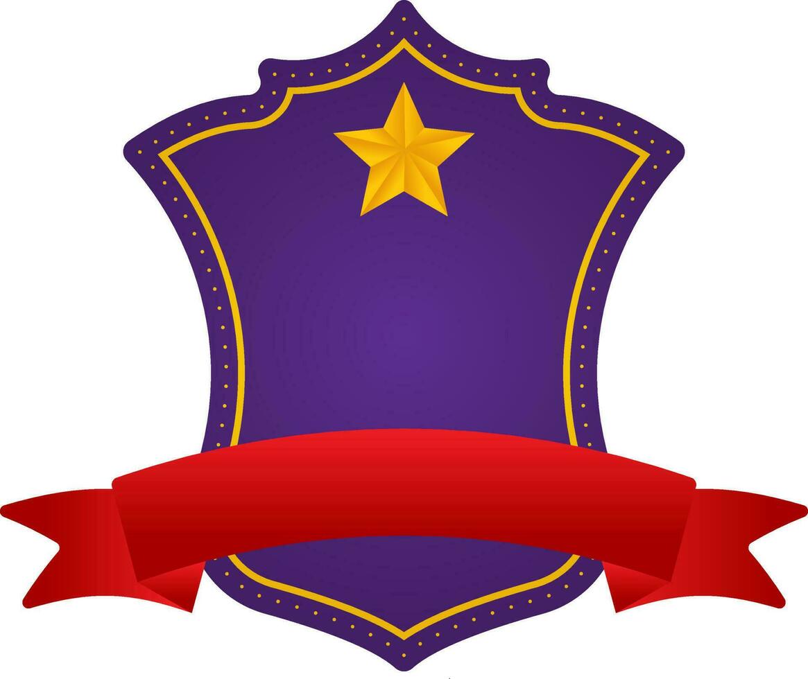 Blank Star Shield Frame With Ribbon Element In Purple And Red Color. vector