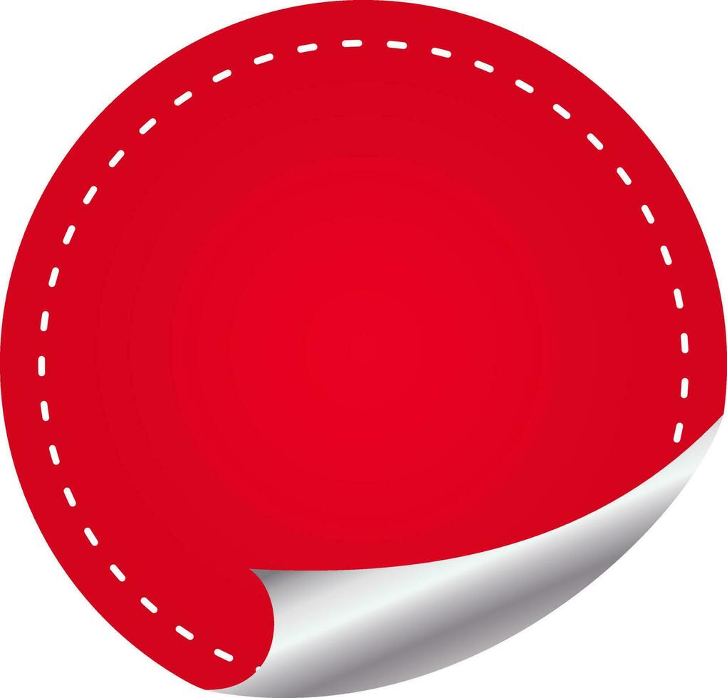 Red Empty Round Curl Label Or Tag On White Background. vector