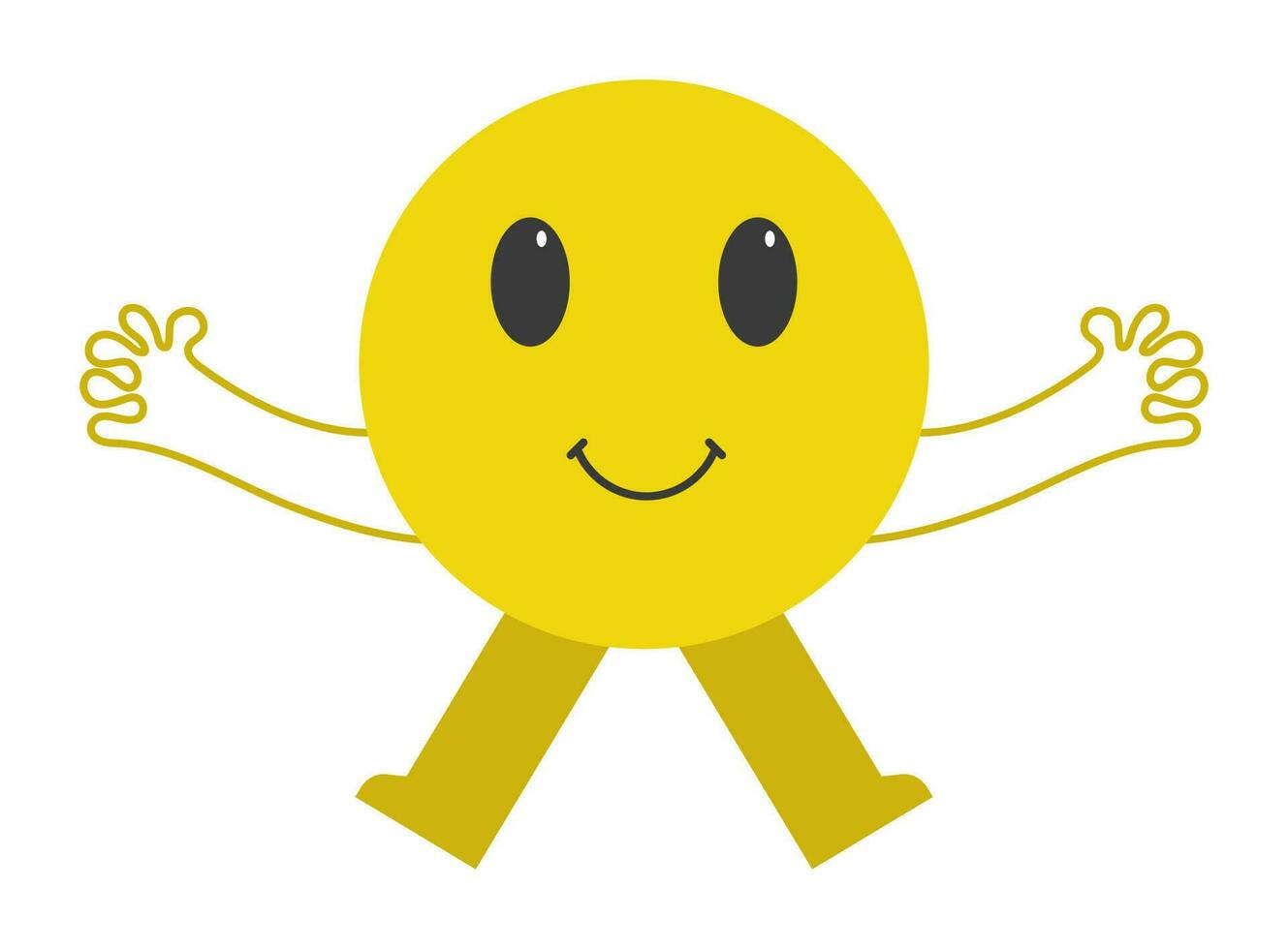 Isolated Yellow Sticker Of Flying Circle Cartoon With Open Arms Over Grey Background. vector