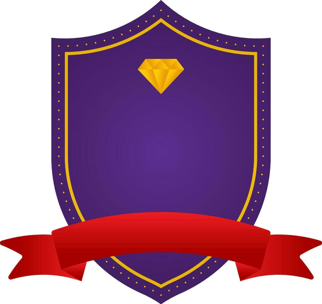 Blank Diamond Shield Frame With Ribbon In Purple And Red Color. vector