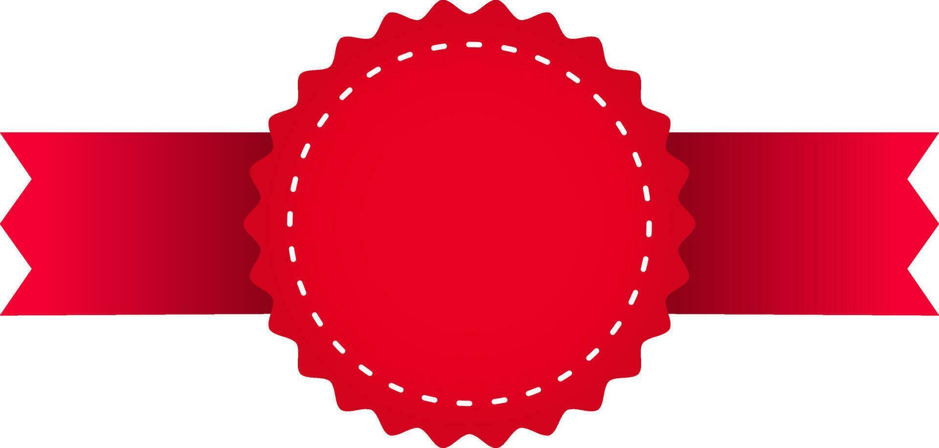Empty Badge Ribbon Element In Red Color. vector