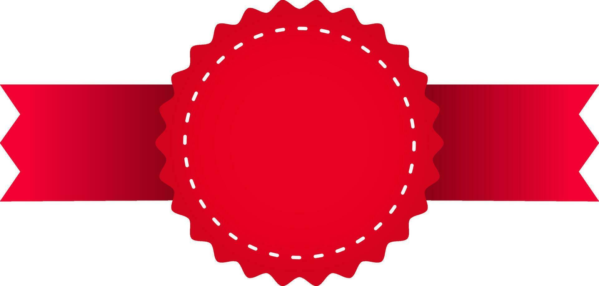 Empty Badge Ribbon Element In Red Color. vector