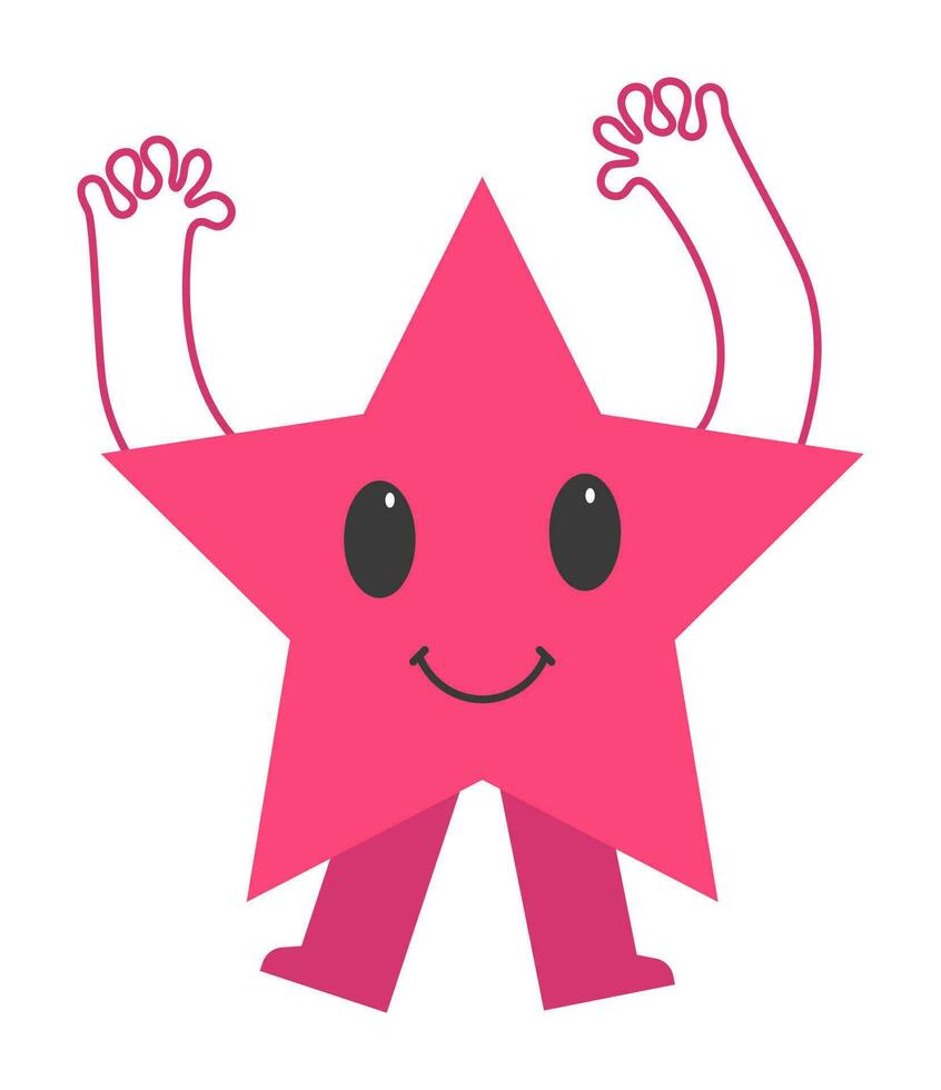 Hands Up Dancing Star Cartoon Over Grey Background. vector