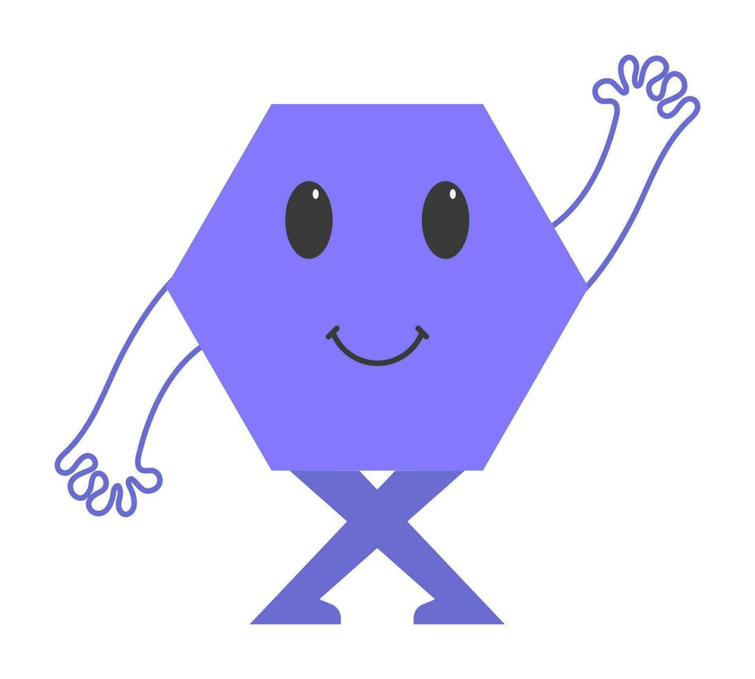 mano arriba y abajo azul hexágono dibujos animados en gris antecedentes en pegatina estilo. vector