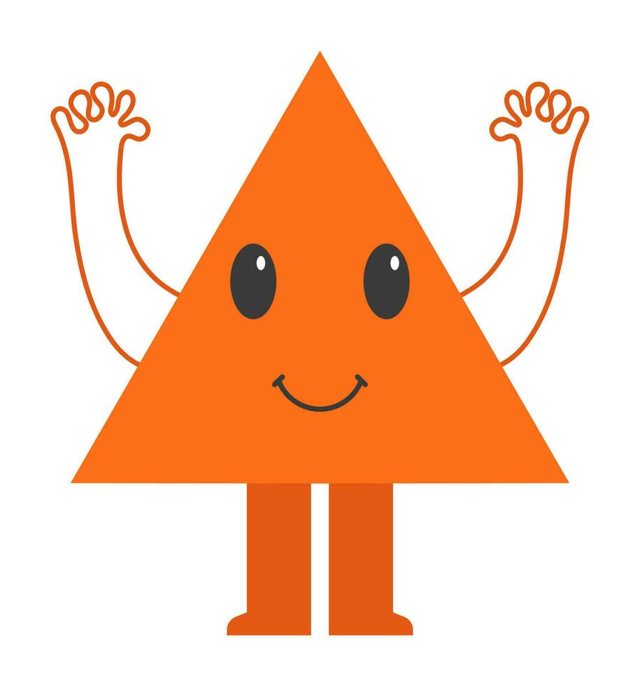 Orange Sticker Of Hand Up Standing Triangle Cartoon Over Grey Background. vector