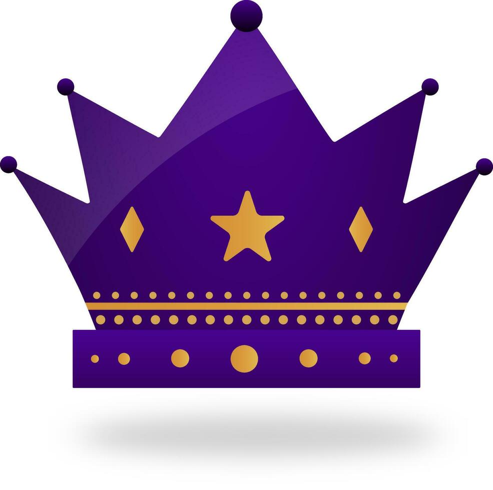 Isolated Crown Element In Purple And Golden Color. vector
