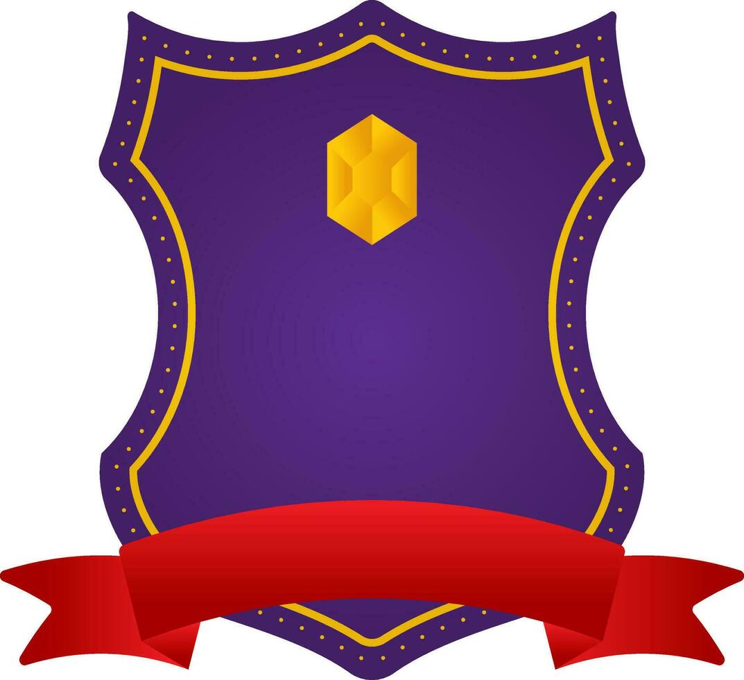Blank Hexagon Diamond Shield Frame With Ribbon In Purple And Red Color. vector