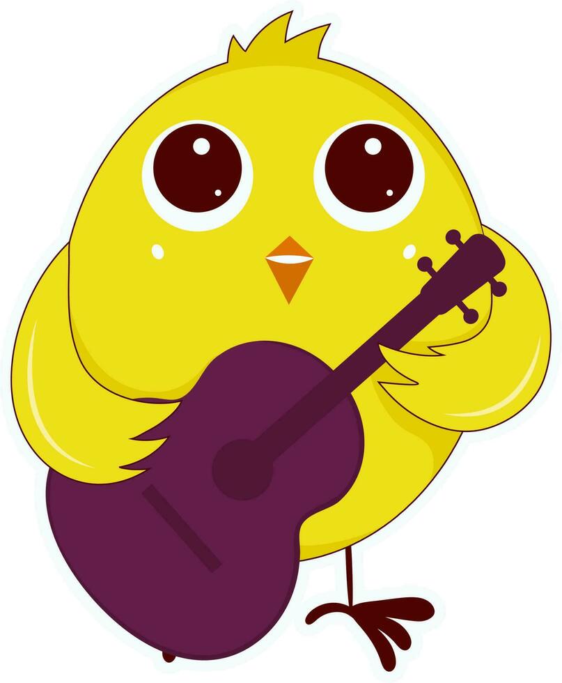 Isolated Cute Yellow Bird Playing Guitar Flat Element. vector