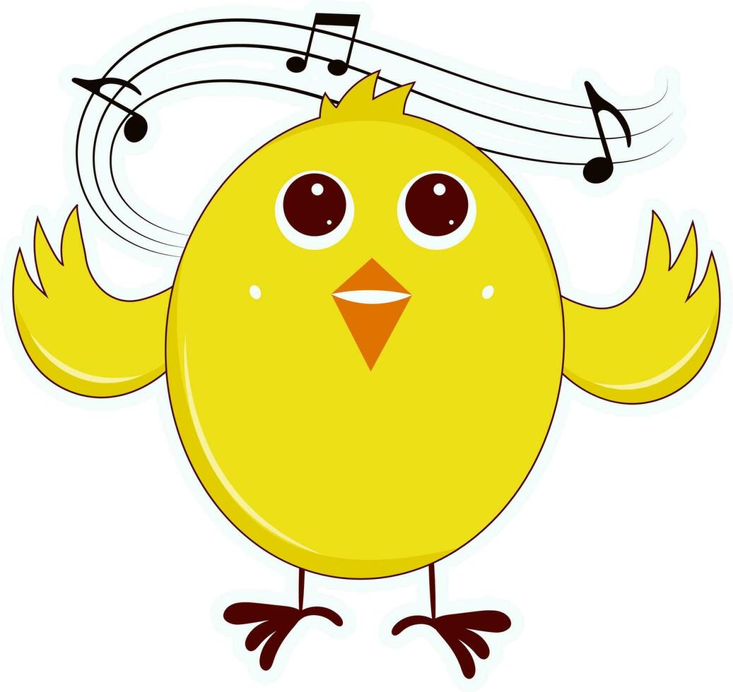 Singing Or Music Yellow Bird Character Flat Element. vector