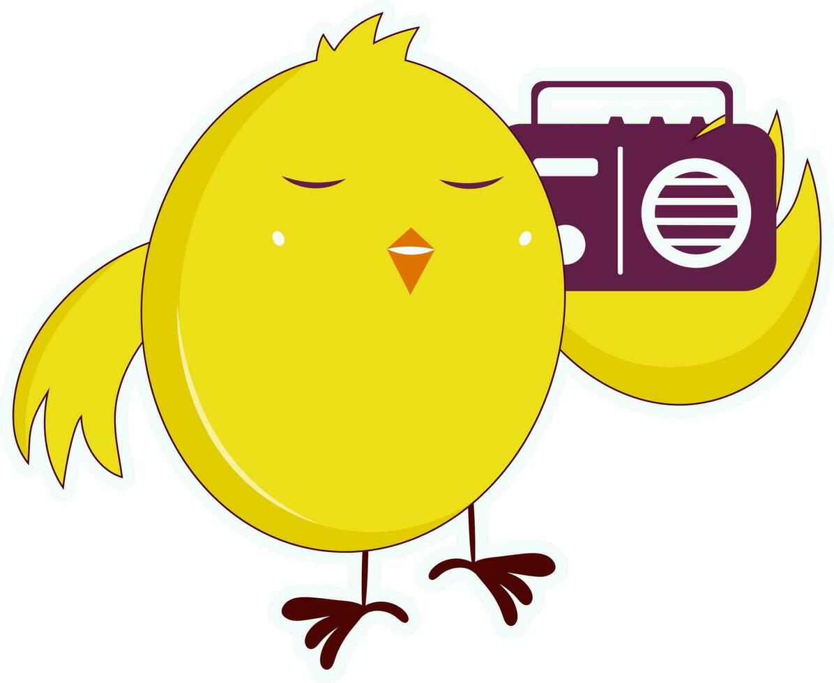 Flat Illustration Of Cartoon Yellow Bird Holding Radio Element. vector