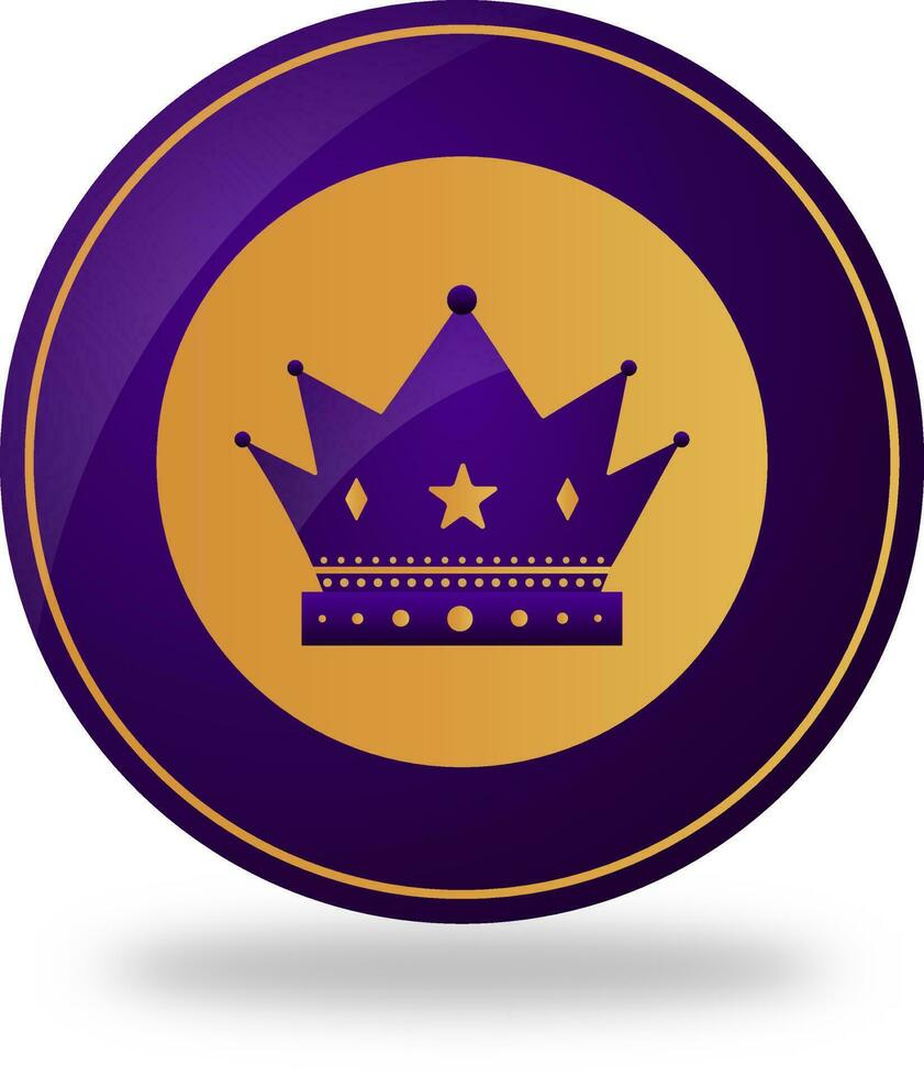 Crown Token, Badge Element In Golden And Purple Color. vector